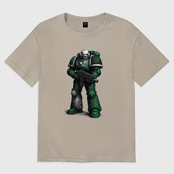 Мужская футболка оверсайз Космический десантник в зелёных тонах