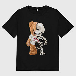 Футболка оверсайз мужская Мишка скелет, цвет: черный