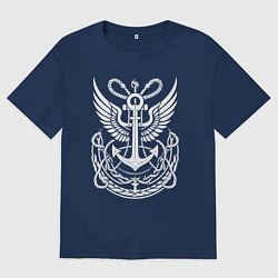 Футболка оверсайз мужская Крылатый якорь и веревки, цвет: тёмно-синий