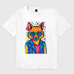 Футболка оверсайз мужская Лиса Pop Colors, цвет: белый