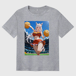 Футболка оверсайз мужская Кошка-болельщица, цвет: меланж