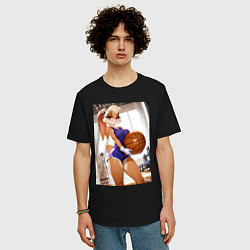 Футболка оверсайз мужская Лола Банни с баскетбольным мячем, цвет: черный — фото 2