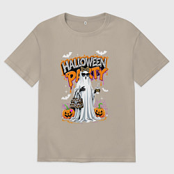 Футболка оверсайз мужская Привидение на вечеринке Хэллоуин, цвет: миндальный