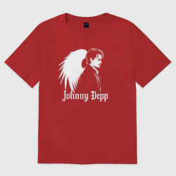 Футболка оверсайз мужская Джонни Депп с ангельскими крыльями, цвет: красный