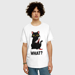 Футболка оверсайз мужская Черный котик с ножом, цвет: белый — фото 2