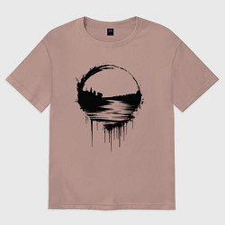 Мужская футболка оверсайз Волга река в стекающей краске