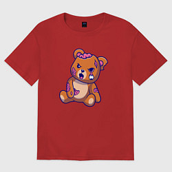 Футболка оверсайз мужская Мишка зомби, цвет: красный