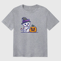 Футболка оверсайз мужская Cat pumpkin, цвет: меланж