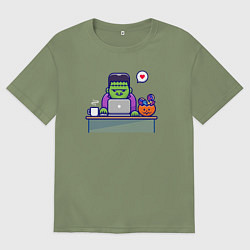 Мужская футболка оверсайз Франкенштейн за столом