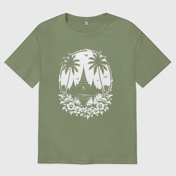 Футболка оверсайз мужская Тропический храм, цвет: авокадо