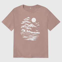 Футболка оверсайз мужская Лунная гармония Фудзи, цвет: пыльно-розовый