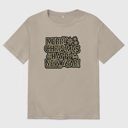 Футболка оверсайз мужская Рождество и новый год, цвет: миндальный