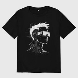 Футболка оверсайз мужская Киберпанкер в очках, цвет: черный
