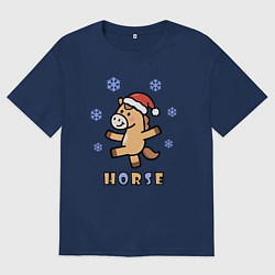 Мужская футболка оверсайз Лошадь и снежинки, символ года