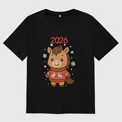 Футболка оверсайз мужская Лошадка в свитере 2026, цвет: черный