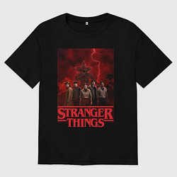 Футболка оверсайз мужская Пятеро и демогоргон Загадочные события финал, цвет: черный