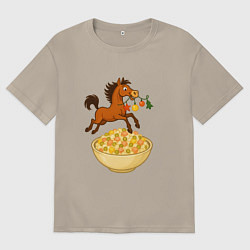 Футболка оверсайз мужская Лошадка прыгает через оливье, цвет: миндальный