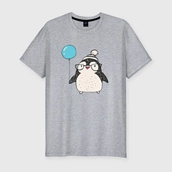 Футболка slim-fit Пингвин-мальчик с шариком, цвет: меланж