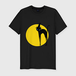 Мужская slim-футболка Кот и луна