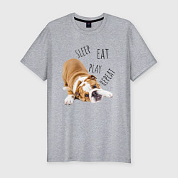 Футболка slim-fit Sleep Eat Play Repeat Бульдог, цвет: меланж