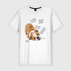 Футболка slim-fit Sleep Eat Play Repeat Бульдог, цвет: белый