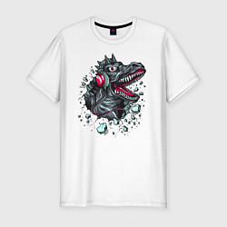 Футболка slim-fit Динозавр меломан, цвет: белый