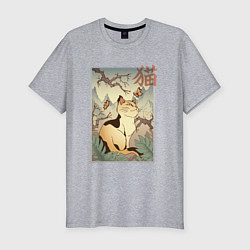 Футболка slim-fit Кот в японском стиле, цвет: меланж