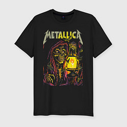 Мужская slim-футболка Metallica - скелет со свечой