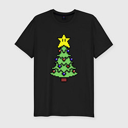 Мужская slim-футболка Пиксельная елка