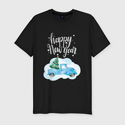 Футболка slim-fit Новогодняя машина, цвет: черный