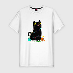 Мужская slim-футболка Новогодний кот