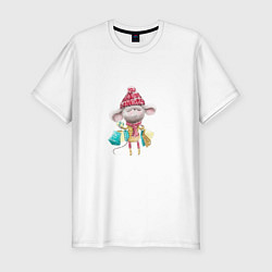 Футболка slim-fit Мышка с подарками, цвет: белый