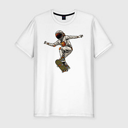 Мужская slim-футболка Астронавт на скейте