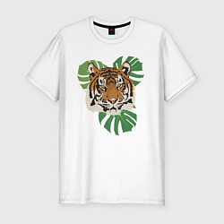 Мужская slim-футболка Тигр в джунглях