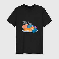 Мужская slim-футболка Собака корги на диване