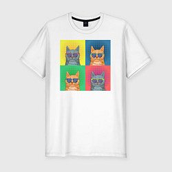 Футболка slim-fit Pop Art Коты, цвет: белый