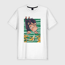 Мужская slim-футболка Горилла в джунглях с бананами