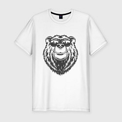 Футболка slim-fit Русский медведь в очках, цвет: белый