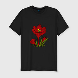 Мужская slim-футболка Красные тюльпаны