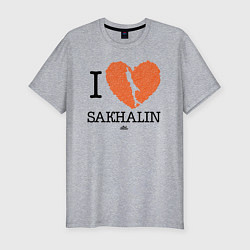Мужская slim-футболка I love Sakhalin