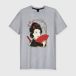 Мужская slim-футболка Японская Гейша Винтажный арт
