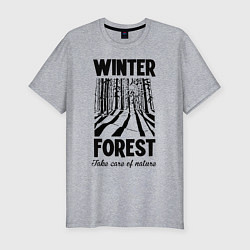 Мужская slim-футболка Зимний лес