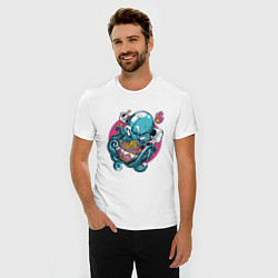 Футболка slim-fit Anime Octopus eating Ramen, цвет: белый — фото 2