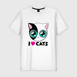 Футболка slim-fit I Love Cats, цвет: белый