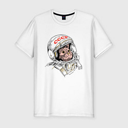 Футболка slim-fit СССР Кот космонавт, цвет: белый
