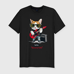 Футболка slim-fit КРУТОЙ КОТ ГИТАРИСТ, цвет: черный