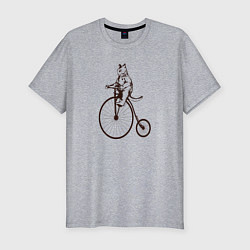 Мужская slim-футболка Винтажный кот на велосипеде