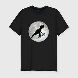 Футболка slim-fit Динозавр летит на фоне луны, цвет: черный