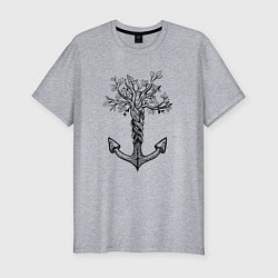 Футболка slim-fit Славянский якорь в виде дерева, цвет: меланж