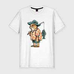 Мужская slim-футболка Кот рыбак